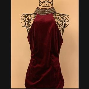 Velvet Dress With Rhinestone Collar